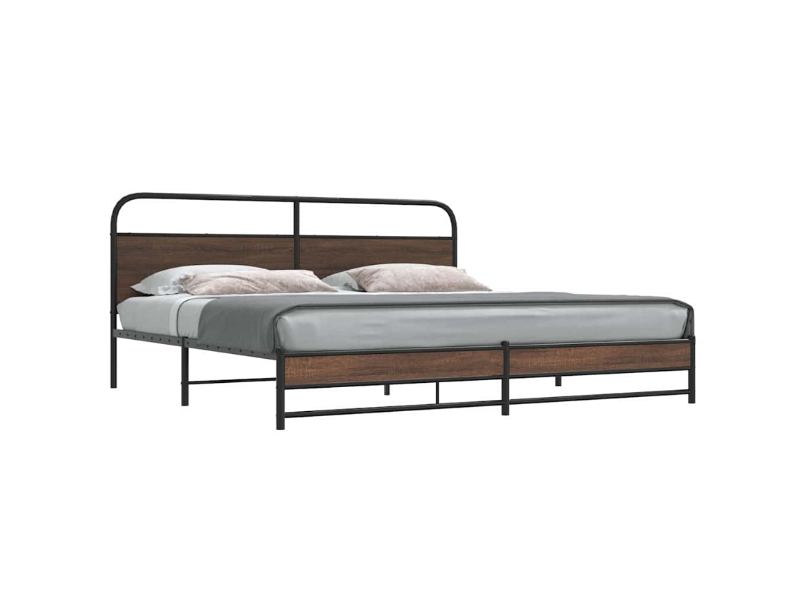 Vidaxl Estrutura Cama Sem Colchão 180x200 Cm Metal Carvalho Castanho