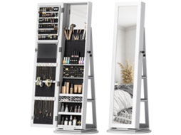 Espelho de Joias Giratório 3 em 1 Branco 55x55x161 Cm com Porta Chave e Prateleiras S/MARCA