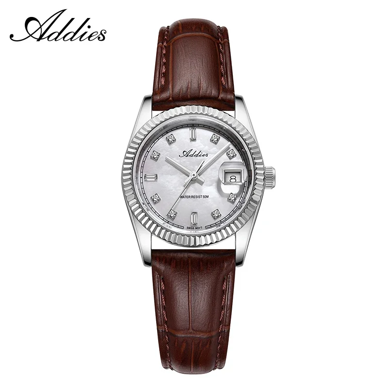 Relógio Feminino De Quartzo De 28 Mm (com Pulseira De Couro Prateada) E Vidro De Cristal De Safira.
