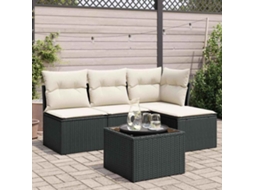 5 Pcs Conjunto Sofás De Jardim Com Almofadões Vime Pe Preto Dkd Home Decor