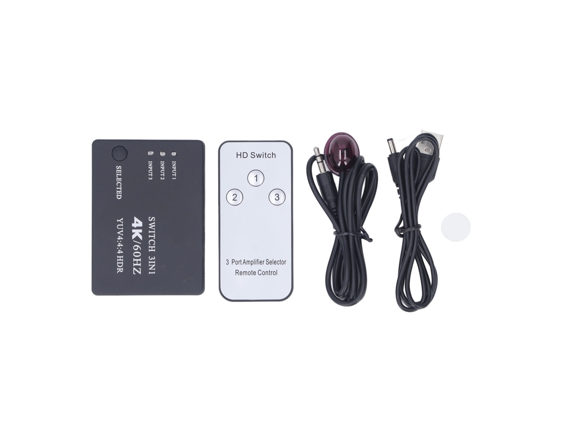 Comutador de Interface HDMI 4K 60Hz 3 Entradas 1 Saída com Controle | S/MARCA