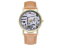 Relógio vintage unissex com pulseira de couro PU, movimento de quartzo, modelo T65-a (bege)