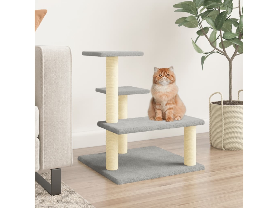 Vidaxl Árvore P/ Gatos C/ Postes Arranhadores Sisal 61 Cm Cinza-claro