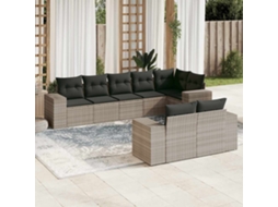 Vidaxl 8 Pcs Conj. Sofás Jardim C/ Almofadões Vime Pe Cinzento-claro