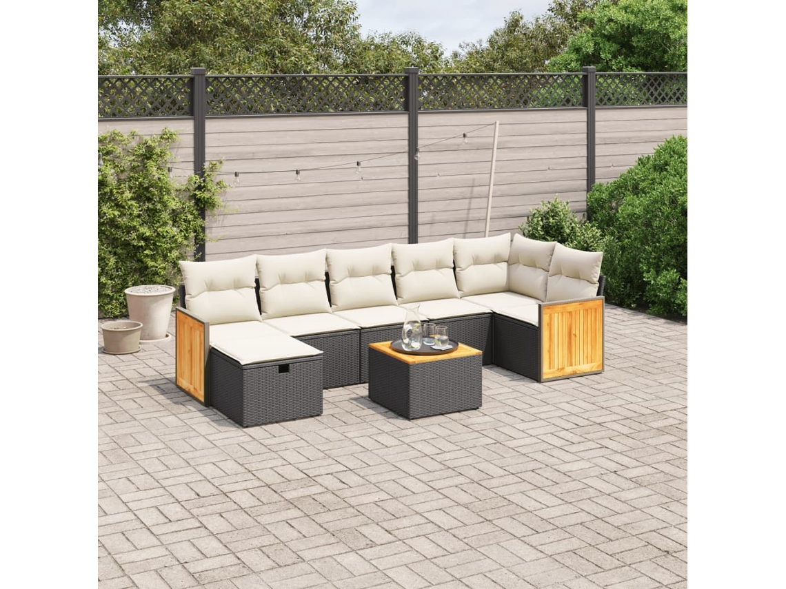 Vidaxl 8 Pcs Conjunto Sofás De Jardim Com Almofadões Vime Pe Preto
