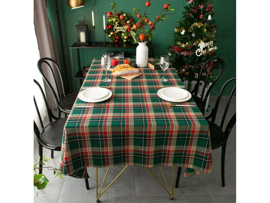 Toalha De Mesa Natalina Para Uso Doméstico, Estilo Xadrez Nórdico Retrô, Espessa.
