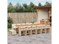 Vidaxl 17 Pcs Conjunto De Jantar P/ Jardim C/ Almofadões Vime Pe Bege