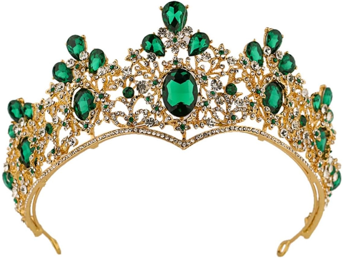 Coroa De Noiva Barroca Verde, Chique E Elegante, Em Liga Metálica.