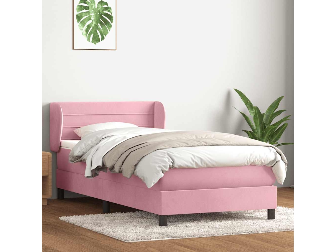 Vidaxl Cama Com Molas/colchão 80x220 Cm Veludo Rosa