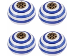Conjunto De 4 Puxadores Cerâmica Azuis E Brancos Para Armários, Gavetas, Portas E Cômodas Diâmetro 40mm, Altura 32mm