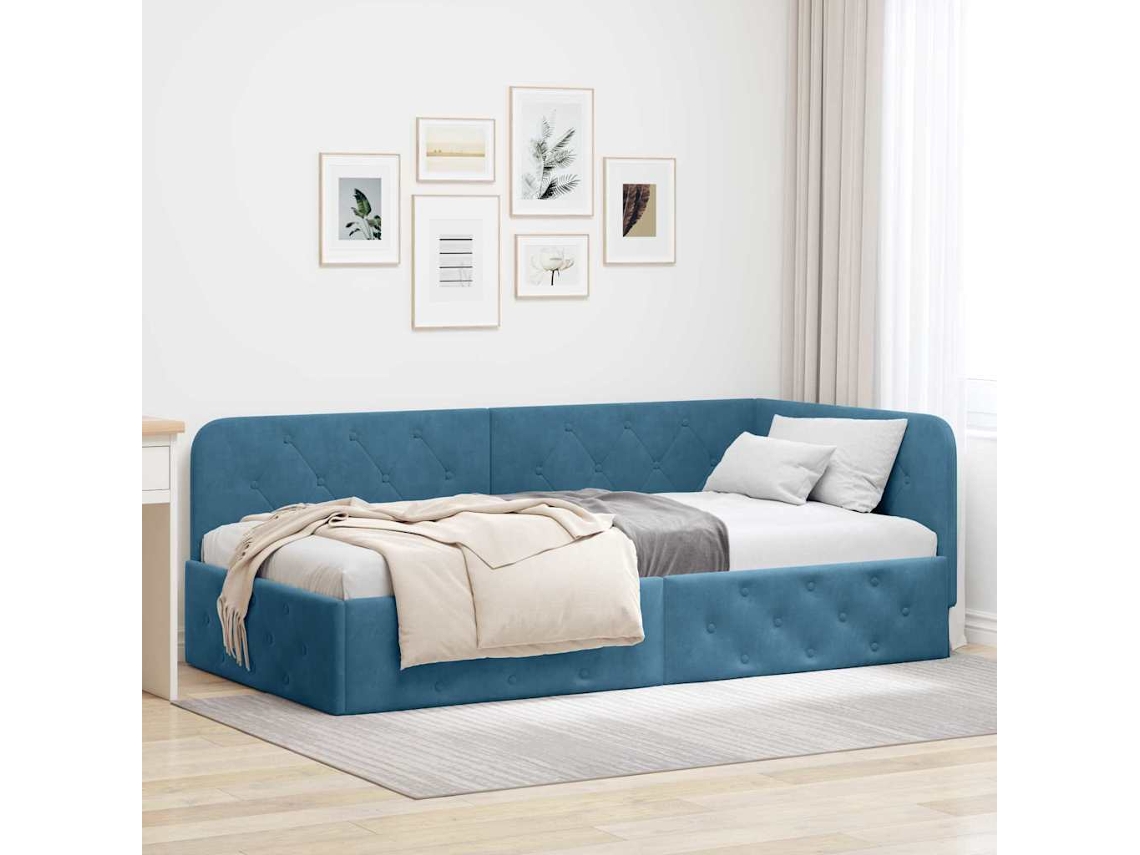Vidaxl Estrutura De Cama De Canto Azul 90 X 190 Cm Veludo
