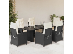 Vidaxl 7 Pcs Conjunto De Jantar P/ Jardim C/ Almofadões Vime Pe Preto