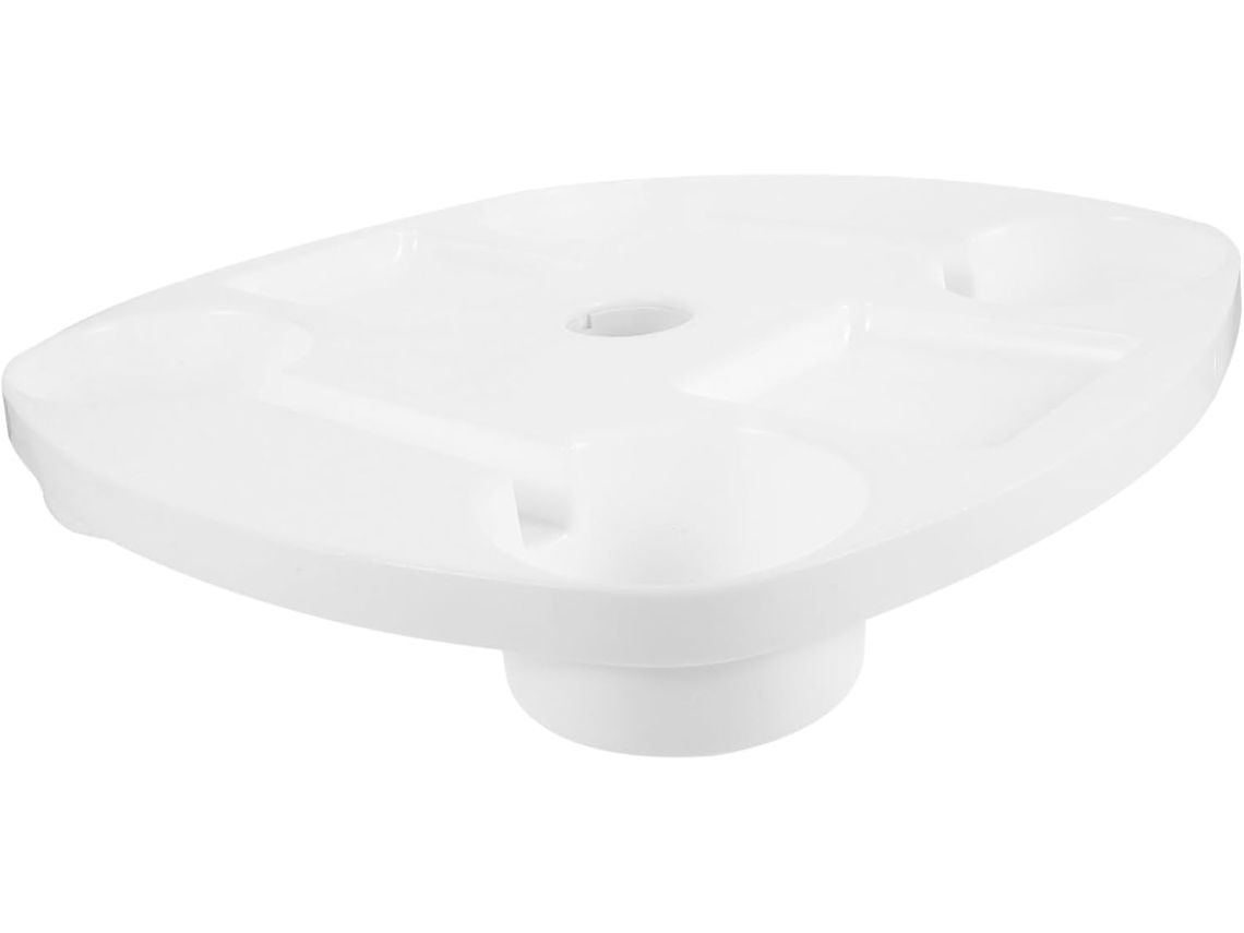 Mesa Com Compartimento Para Lanches E Porta-copos, Em Plástico Branco.