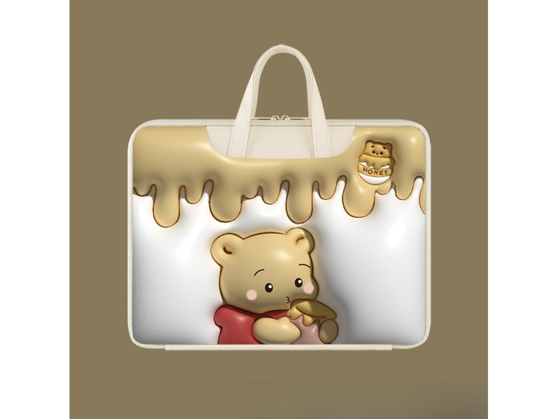 Capa HEXINYIGJLY para portátil, 13.3 polegadas, universal, almofadada, forro macio, urso do pote de mel
