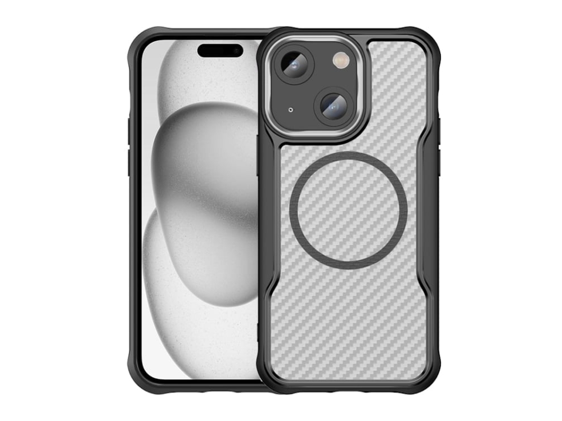 Capa Transparente Para Iphone 14 Plus - Textura De Fibra De Carbono - Magsafe