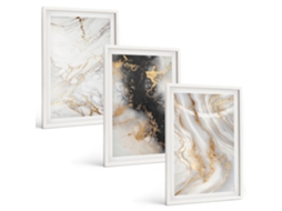 Galeria De Pinturas Murais Padrões Abstratos Em Branco E Preto Moldura Branca Pinturas De Quarto Espelharte (3 Piezas De 40x60 Cm)