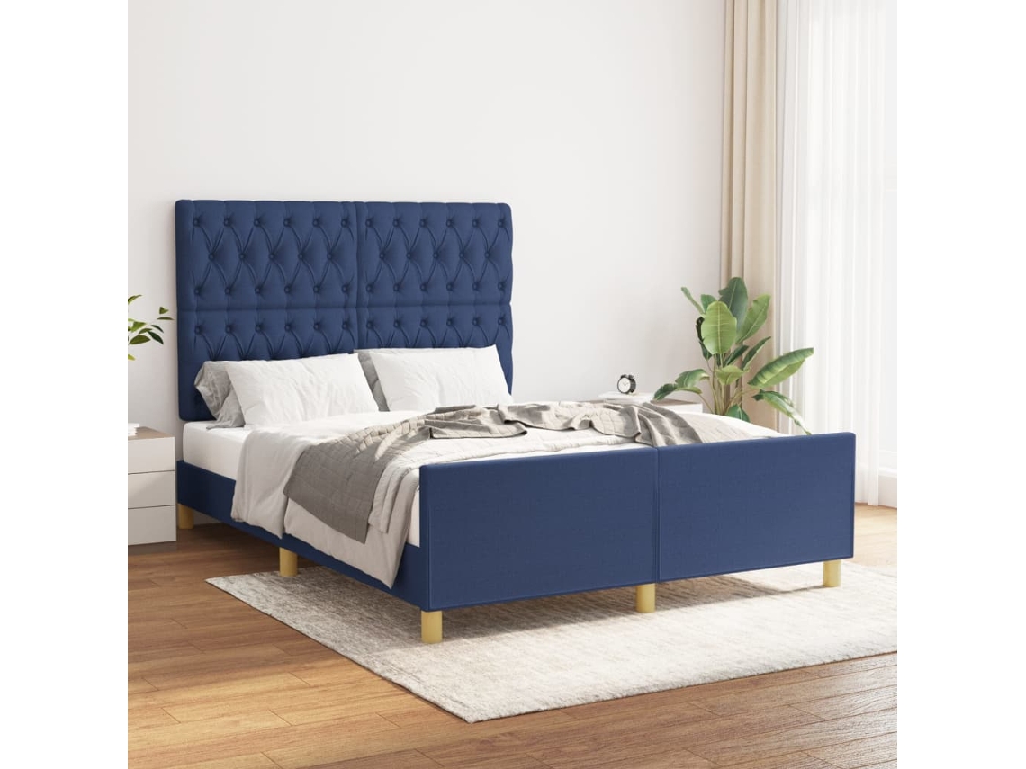 Vidaxl Estrutura De Cama Sem Colchão 140x190 Cm Tecido Azul