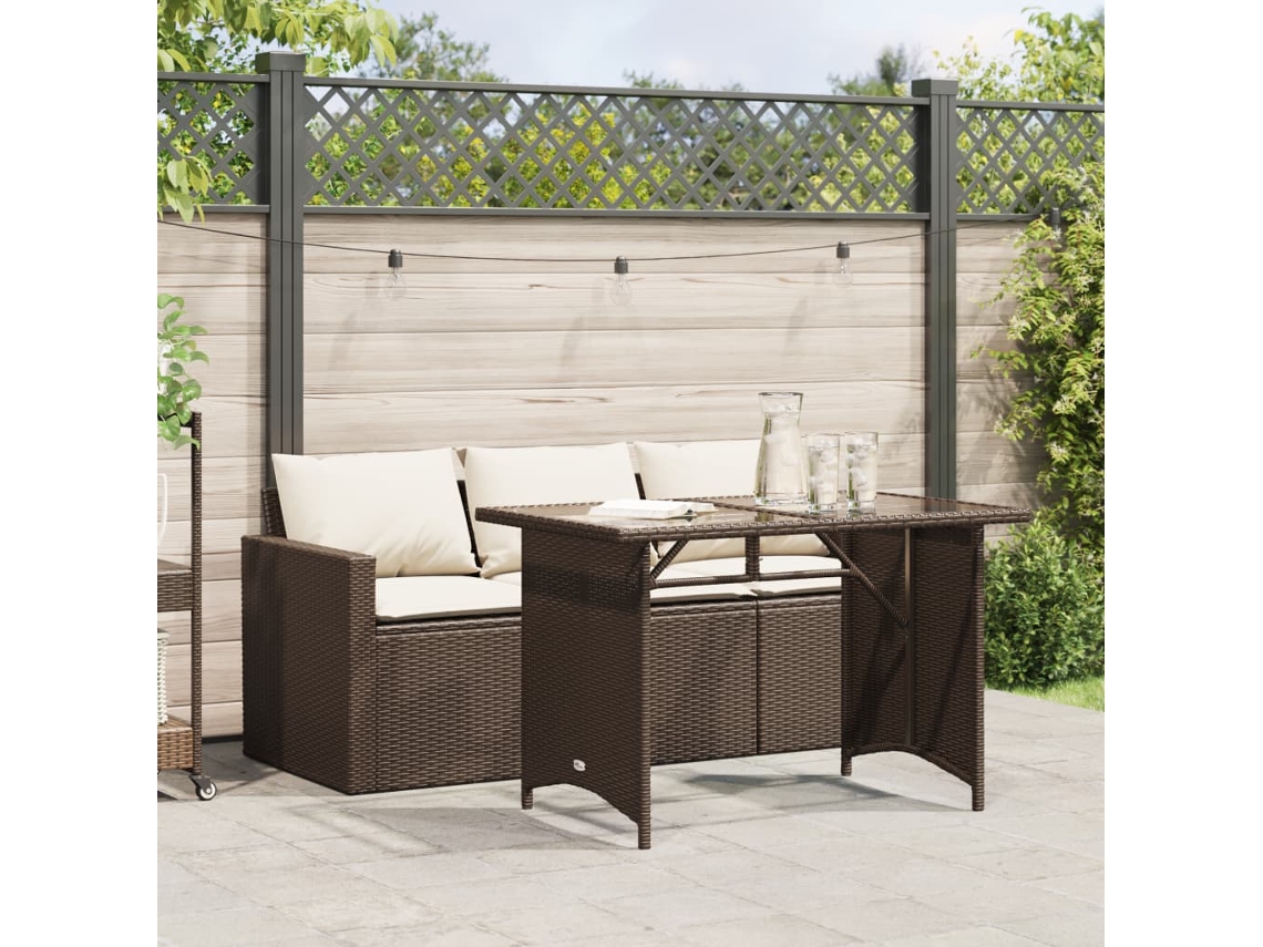 Conjunto 2 Peças Jantar P/ Jardim C/ Almofadões Vime Pe Castanho Dkd Home Decor