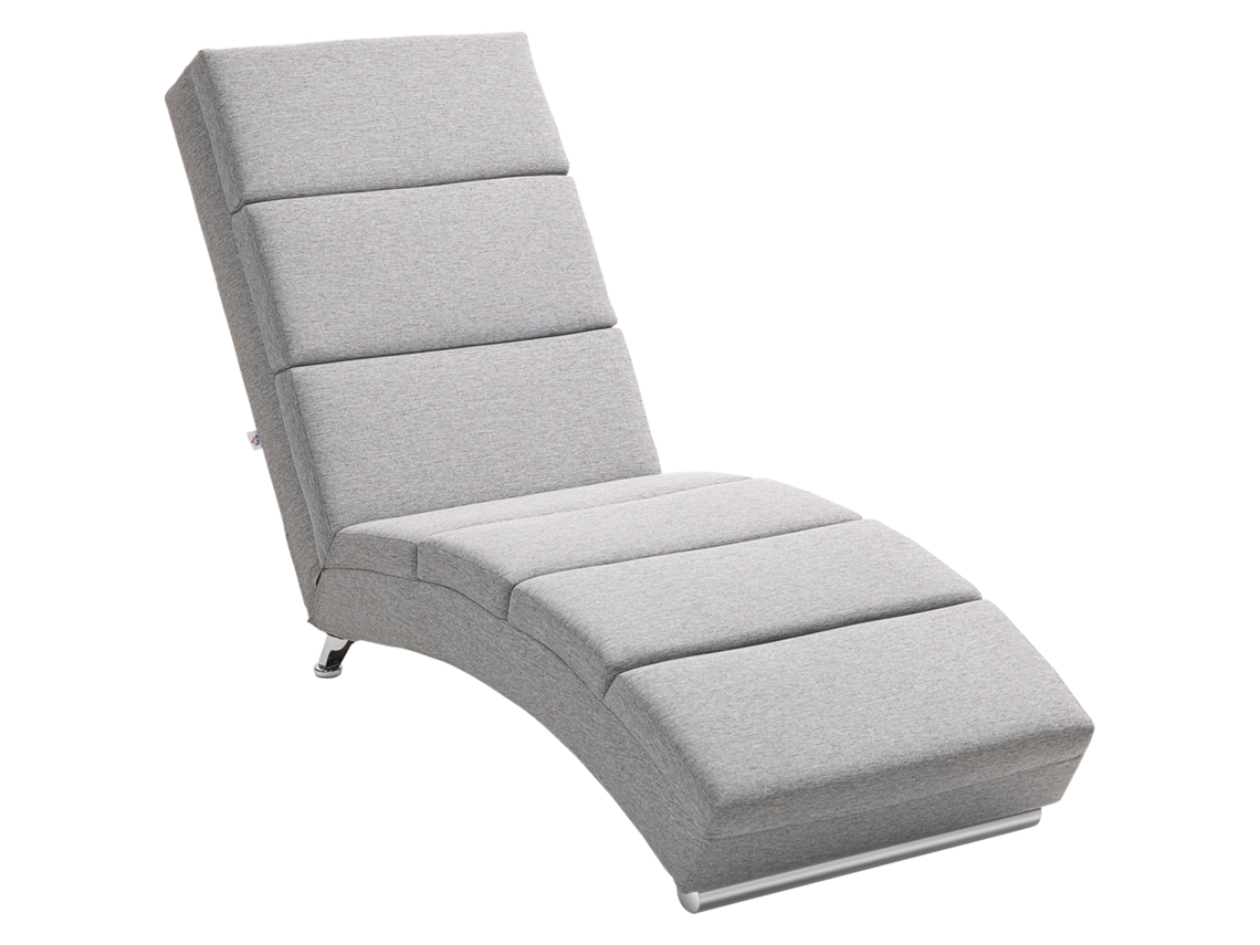 Chaise Longue Reclinável com Encosto Alto. Acolchoamento Grosso e Pernas de Metal. Cinza Claro Ge