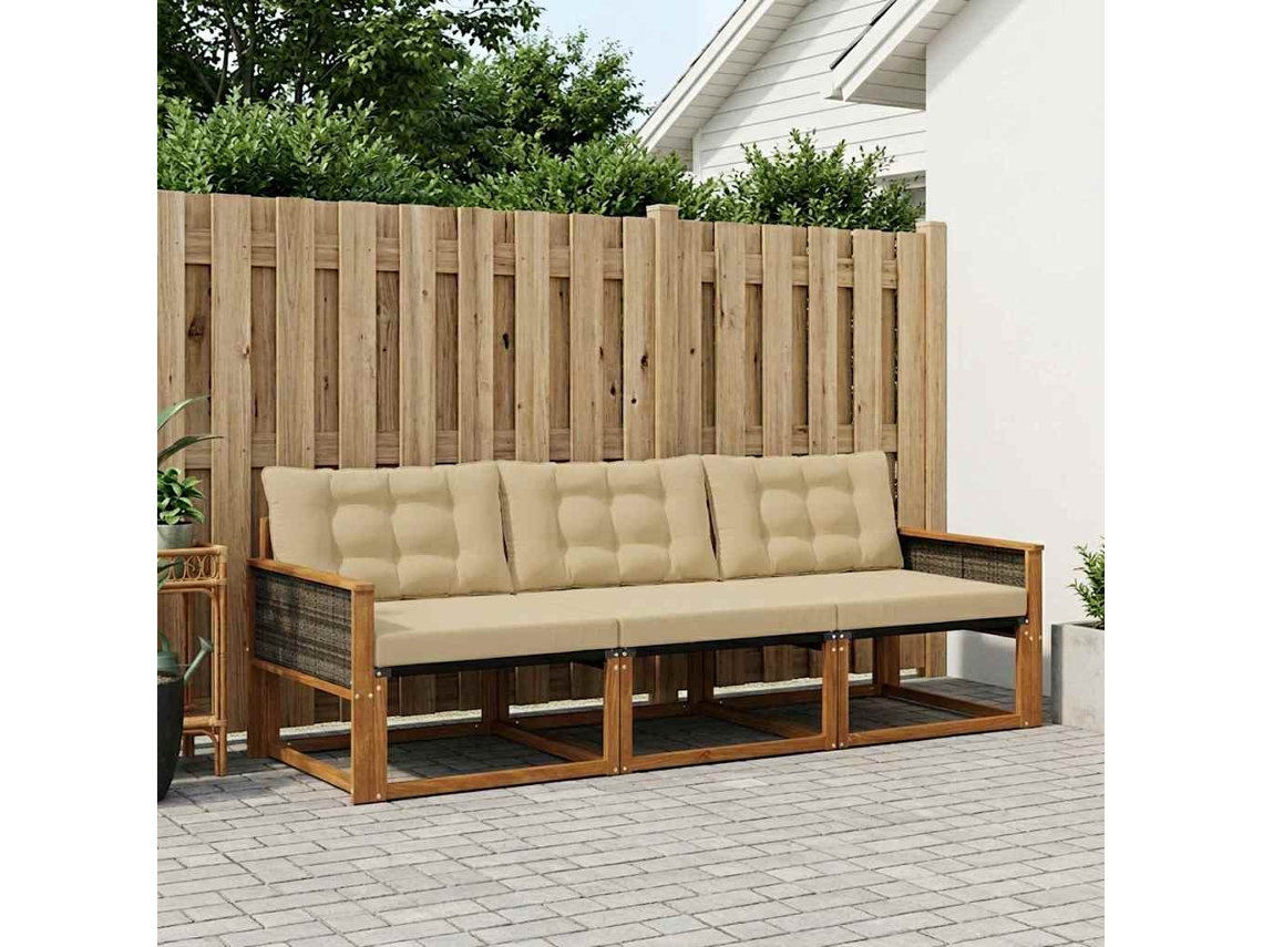 Vidaxl Conjunto De Sofás Para Exterior 3 Pcs Natural E Bege