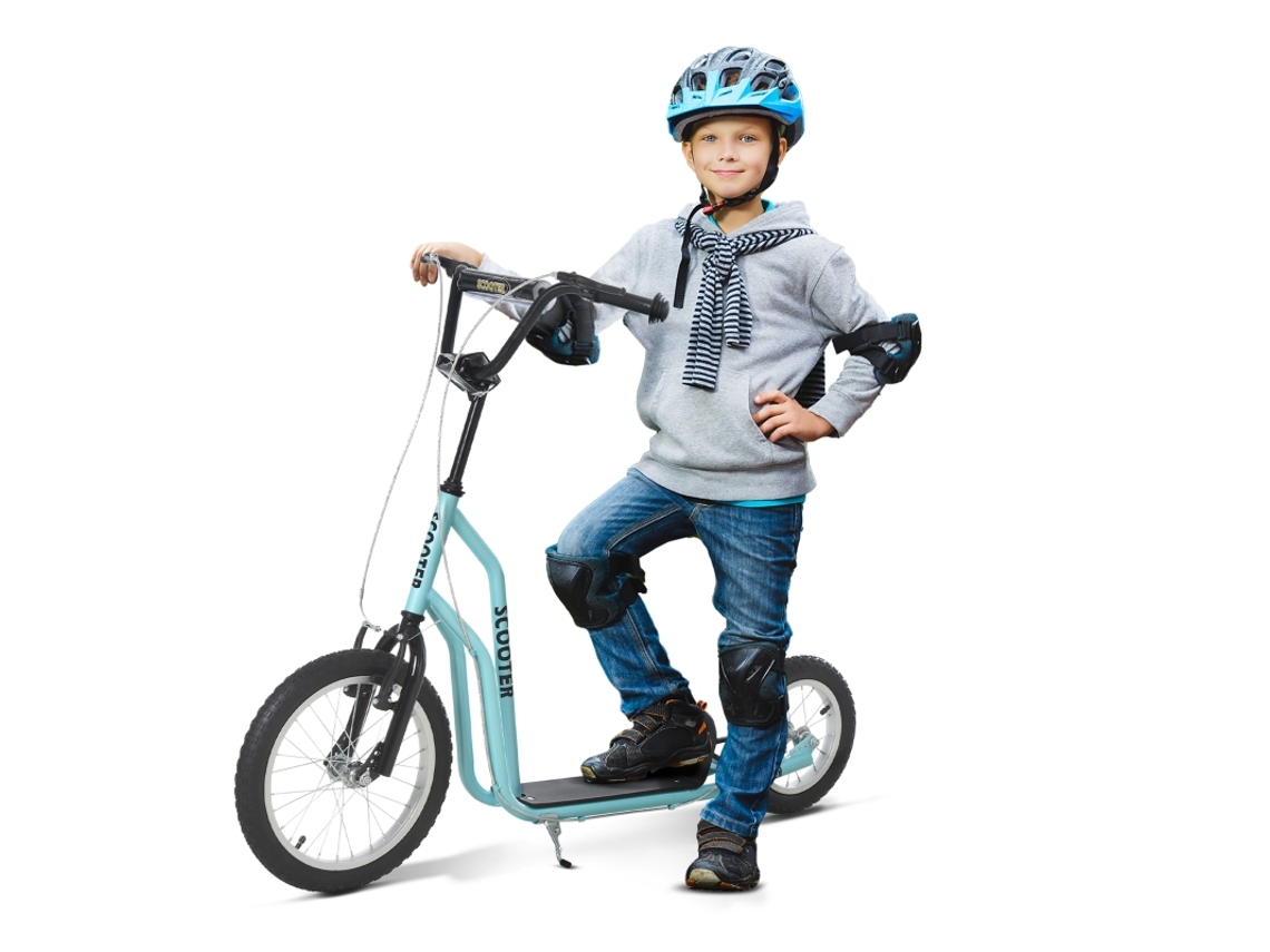 Patinete Infantil A Partir Dos 5 Anos, Pneus Infláveis 16/12 Polegadas, Azul 135×58×88-94 Cm