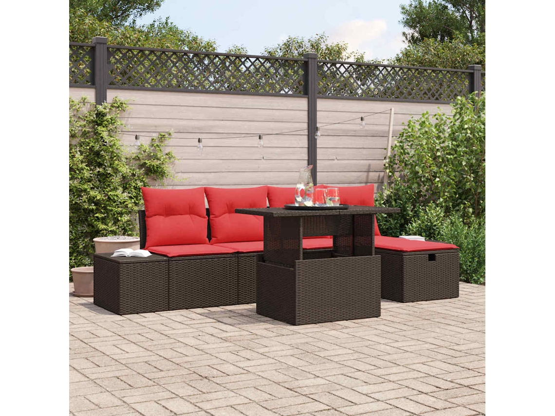 Vidaxl Conjunto De Sofá De Jardim 6 Unid. Vime Pe