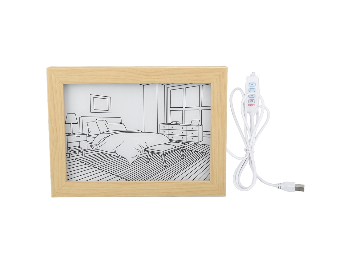 Pintura iluminada led com 3 modos de luz usb madeira acrílico decorativa para sala quarto 32x23cm S/MARCA