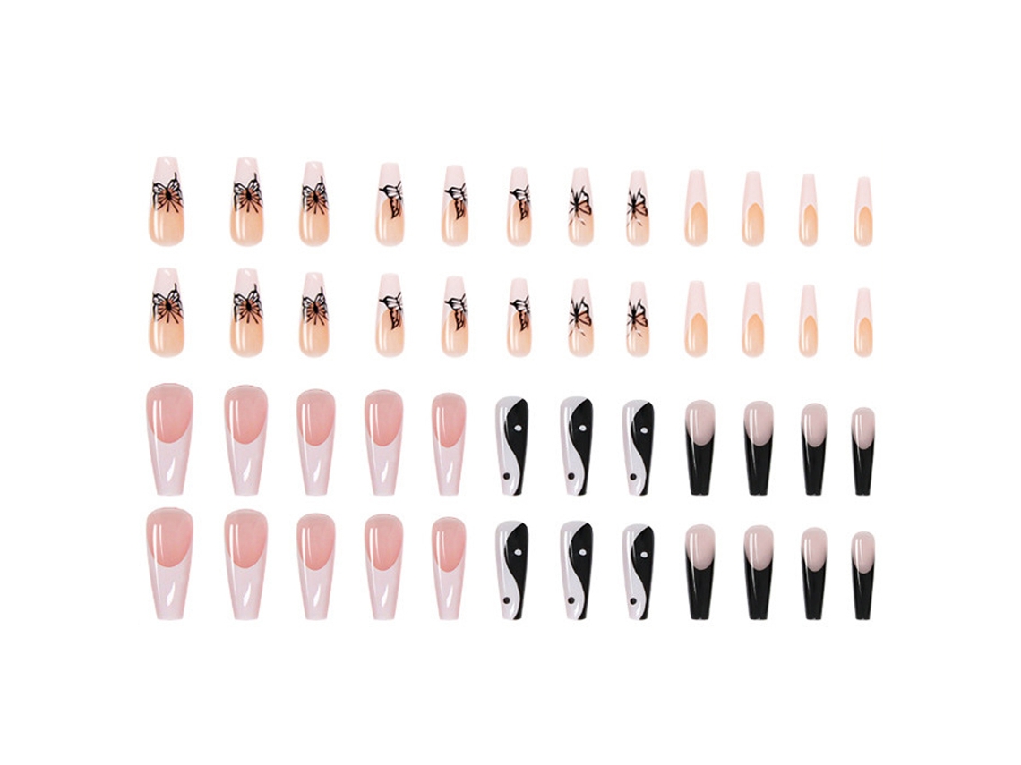 Dois Conjuntos de Adesivos de Unhas Médios e Longos em Estilo Francês Ferramentas para Unhas Decorativas Como Brinde NEVEANCE
