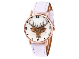 Reloj De Cuarzo Con Correa De Cuero Pu, Dial De Alce, Unisex, Zhoulianfa (blanco)