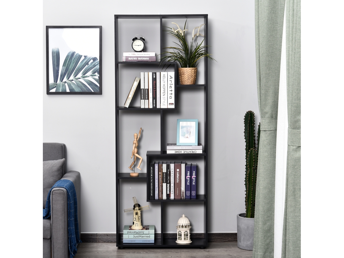 Estante Moderna Biblioteca Estreita com 8 Prateleiras para Sala Quarto e Escritório 70x24x178 Cm Preto