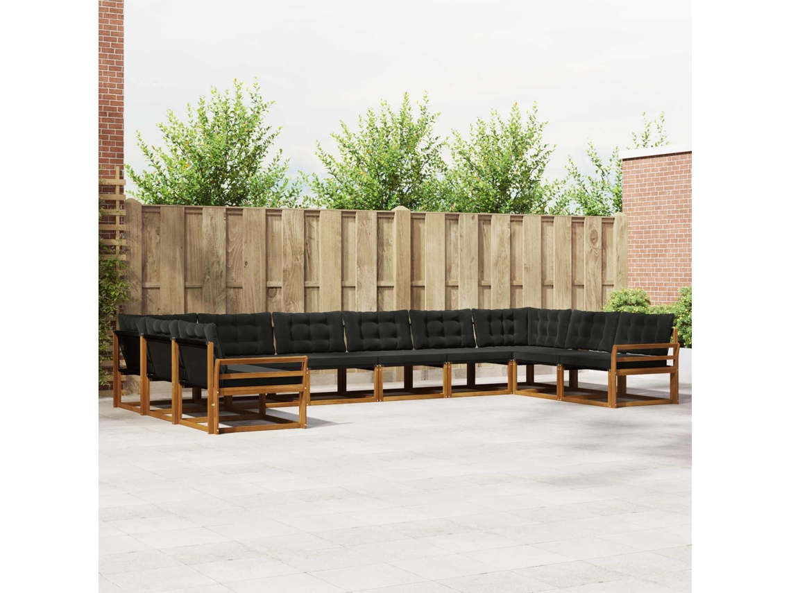 Vidaxl Conjunto De Sofás Para Exterior 10 Unid. Natural E Preto