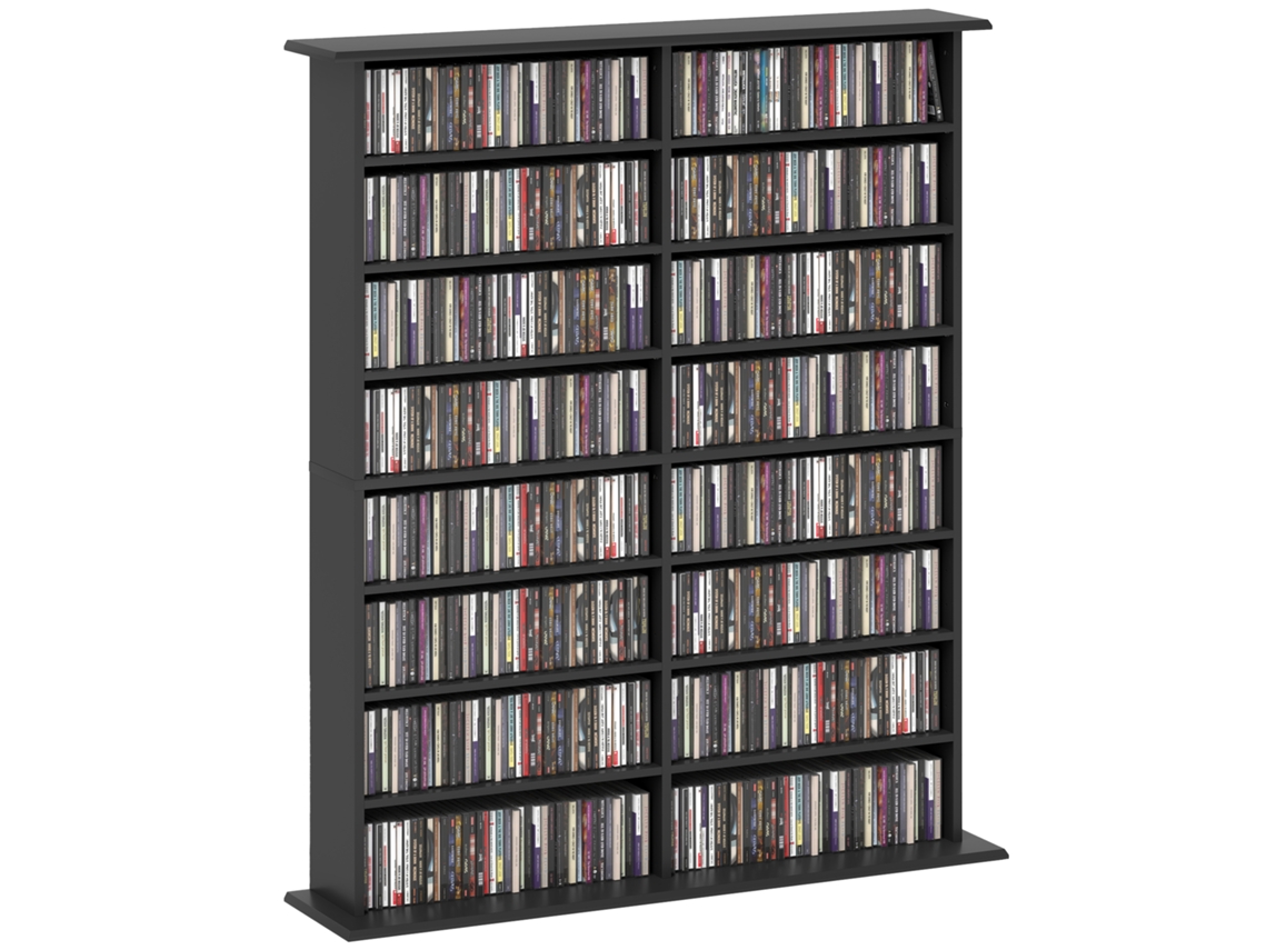 Estante Cd 16 Prateleiras Em Madeira, 106,5x24x126,3 Cm, Preto