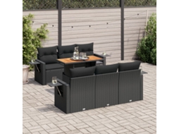 Vidaxl 7 Pcs Conjunto De Sofás P/ Jardim C/ Almofadões Vime Pe Preto