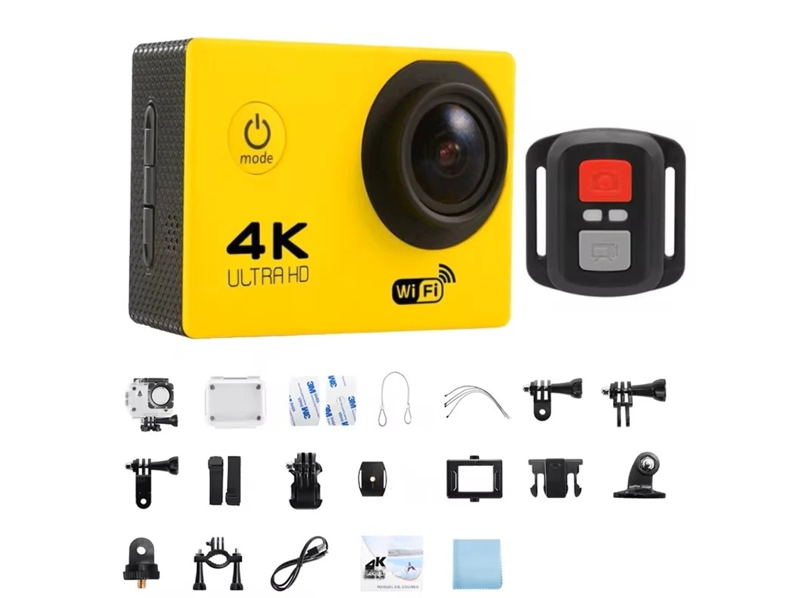 (amarelo 16gb) Câmera De Ação Wifi Ultra Hd 4k De 2 Polegadas A 30 Fps, À Prova D'água