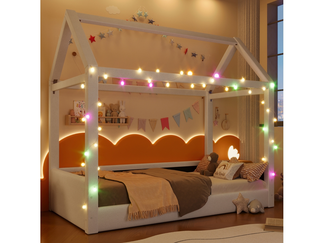 Cama Diurna Acolchoada (90x200 Cm) Com Fitas De Led, Na Cor Bege