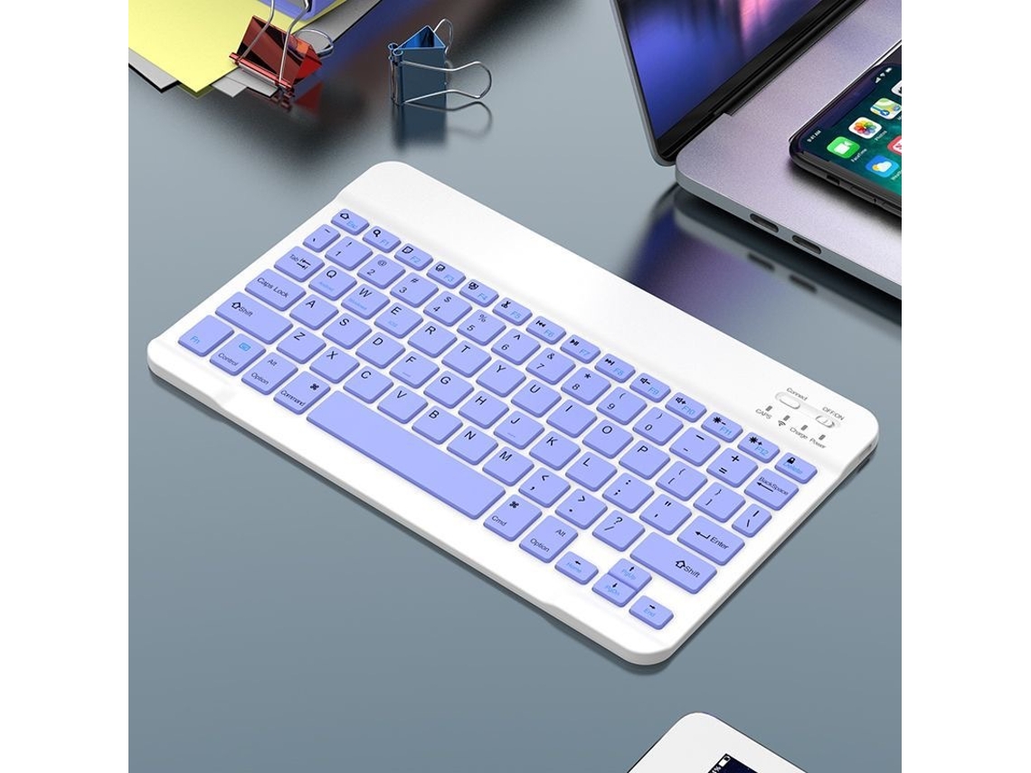 Teclado HEXINYIGJLY Bluetooth Ultra Fino 78 Teclas Silenciosas, Recarregável Usb c, para Ipad Roxo claro