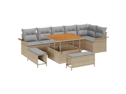 Conjunto 9 Sofá De Jardim Vidaxl Bege Vime Pe (100 X 100 X 71 Cm)