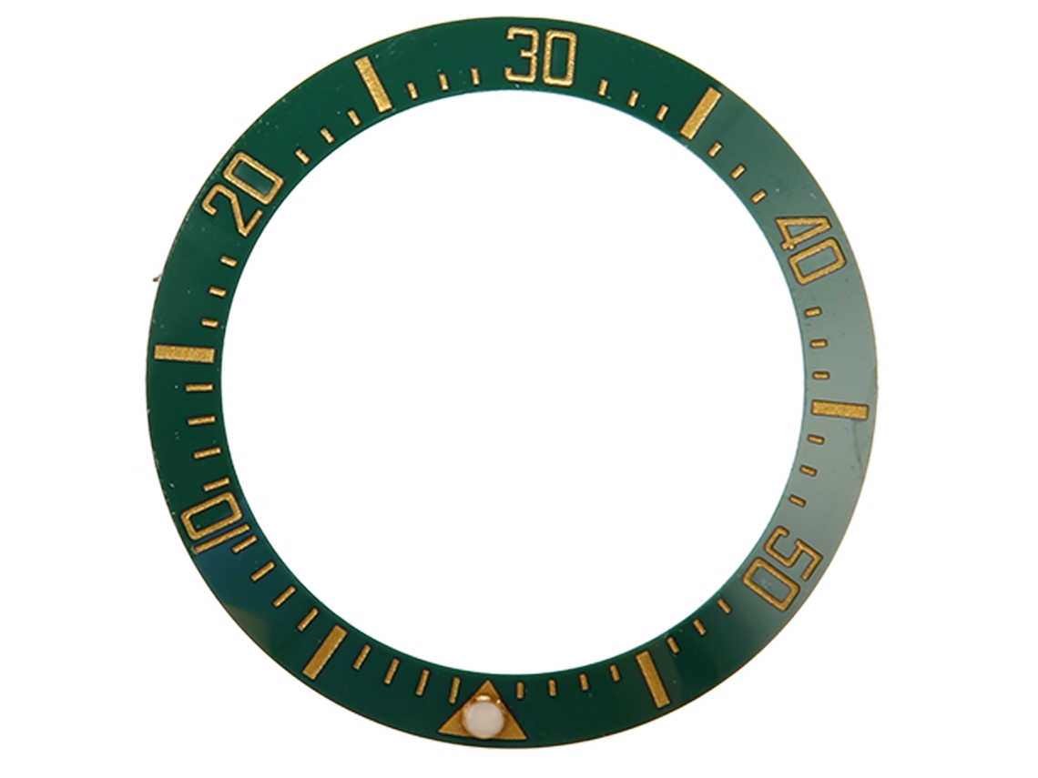 Anel de Bezel Cerâmica 40mm para Relógio com Dígitos Dourados e Base Verde Reposição