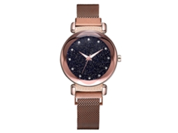 Relógio de Pulso Feminino de Quartzo com Pulseira de Liga e Strass Casual Marrom