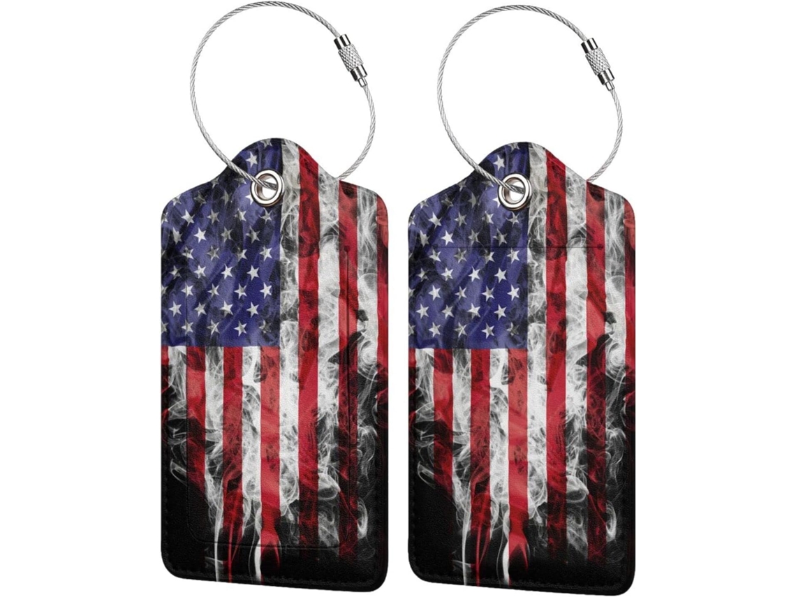 Conjunto De 2 Etiquetas Bagagem Com A Bandeira Americana Malas, Etiquetas De Bagagem Em Couro Estilosas