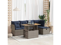 Vidaxl 6 Pcs Conjunto Sofás Jardim Com Almofadões Pe/acácia Cinzento
