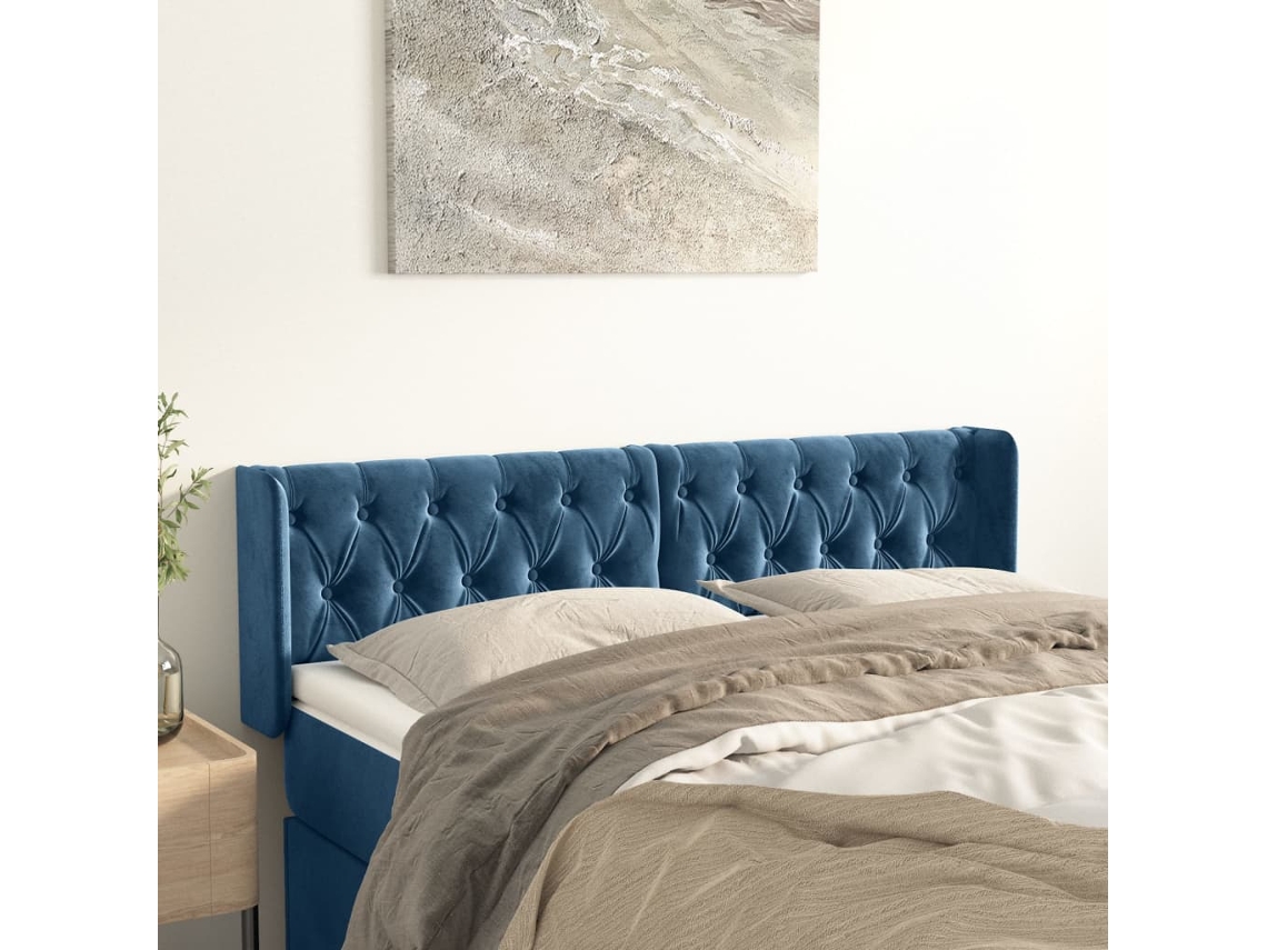 Cabecero con Alas de Tela 147x16x78/88cm Azul Oscuro