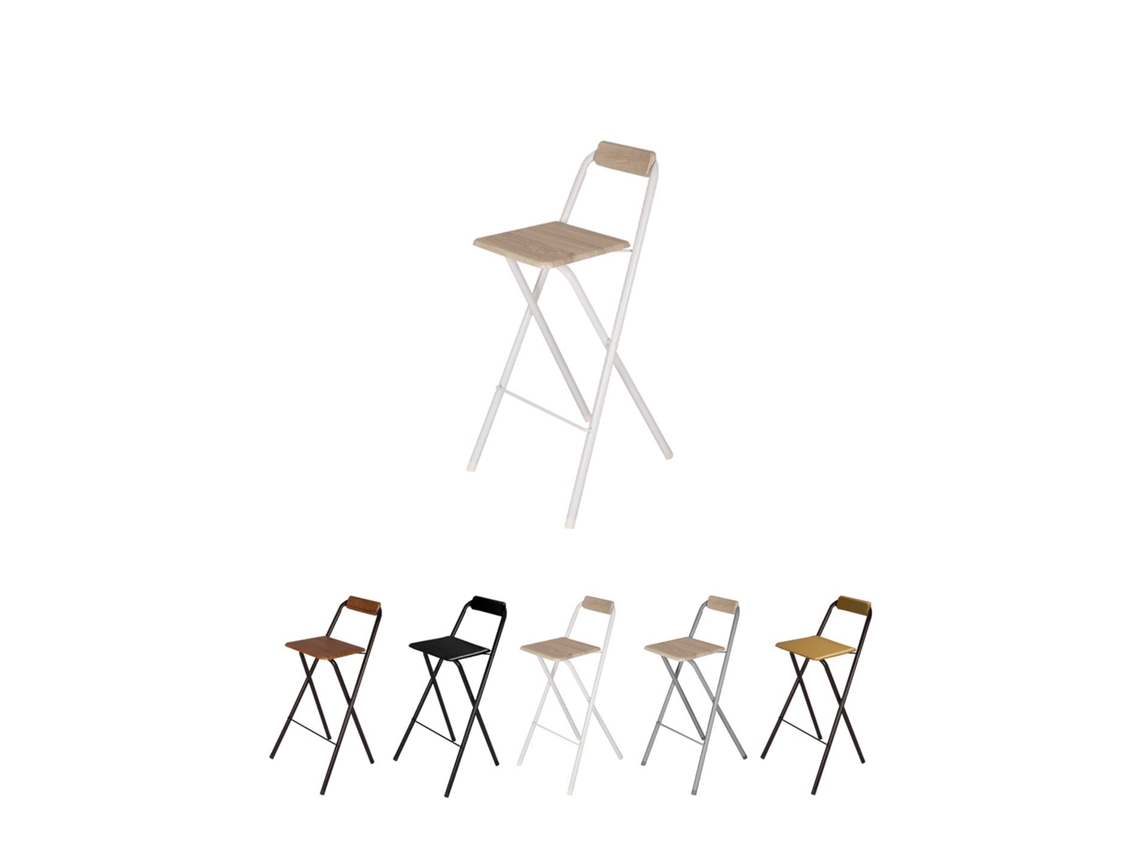 Taburete Plegable Alto De Metal Extra Grueso Con Reposapies Para Cocinas Y Bar | Silla Con Respaldo Resistente Blanca / Haya Pack 4 Uds
