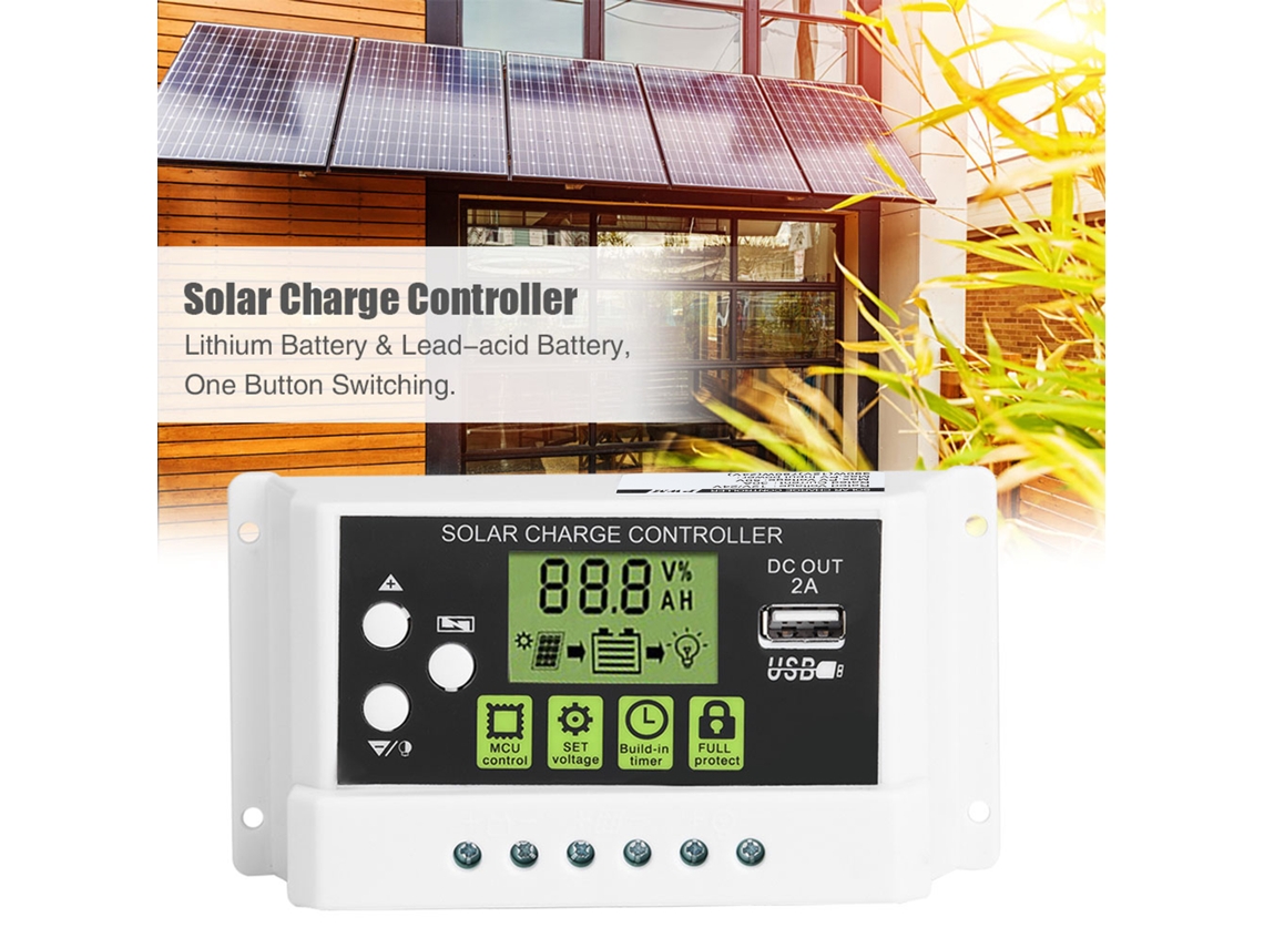 Controlador De Carga Solar Pwm Laxiscreed Com Display Lcd E Saída Usb Para Painéis Fotovoltaicos