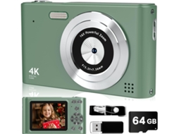 Câmera Digital Compacta de 44mp Full Hd 1080p, com Zoom de 16x e Cartão de 64gb IKIKSO (verde)