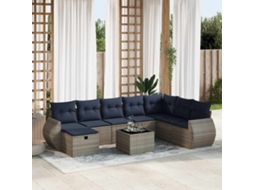 Vidaxl 9 Pcs Conjunto Sofás P/ Jardim Com Almofadões Vime Pe Cinzento