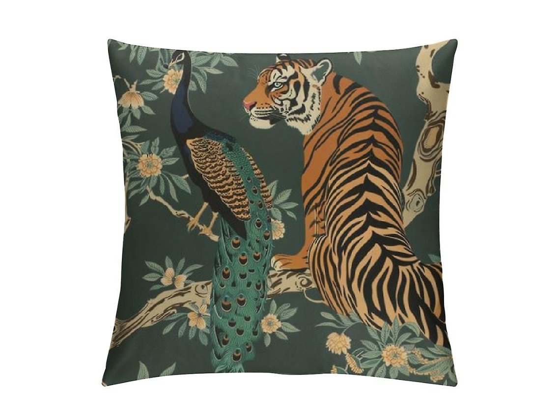 Capa De Almofada De Tigre E Pavão, Capa De Almofada De Sofá, Almofada Quadrada Decorativa Moderna Para Sala De Estar, Almofada De Cama, Área Externa