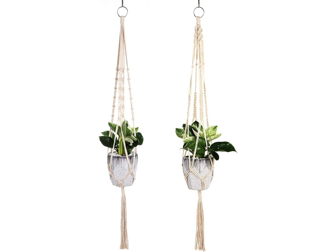 Plantas Suspensas De Macramé De 105 Cm Para Interior E Exterior - Conjunto De 2