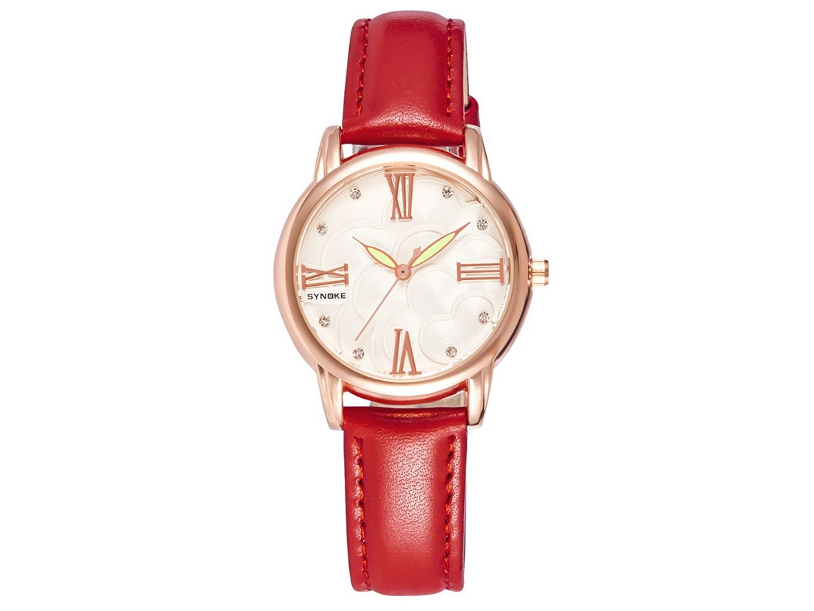 Relógio de Pulso Feminino Synoke com Strass Resistente À Água Quartzo Couro Pu Vermelho