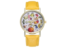 Reloj De Mujer Zhoulianfa Con Patrón De Frutas Dial Redondo Correa Pu Quartz Analógico (amarillo)